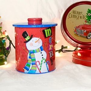 Embossed Snowman Christmas themed Canister Tin